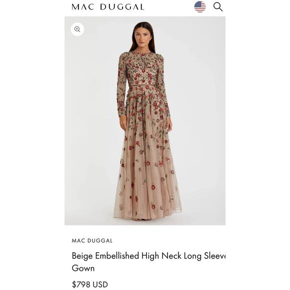 MAC DUGGAL Beige Embellished High Neck Long Sleev
Gown - Picture 4 of 10